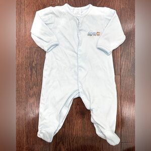 Soft Blue Baby Footie with Train Design